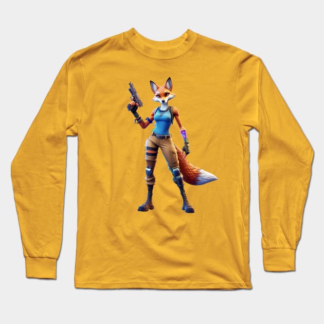 Fortnite-inspired female fox design Long Sleeve T-Shirt by The Artful Barker